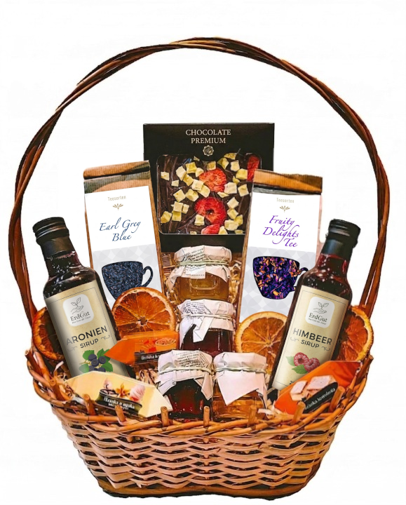 Gesunder Geschenkkorb aus Weide: Geschenkset – Geschenk mit Honig, Leckereien, Tee, Schokolade zum Muttertag, Geburtstag für Mama Oma Opa Lehrer