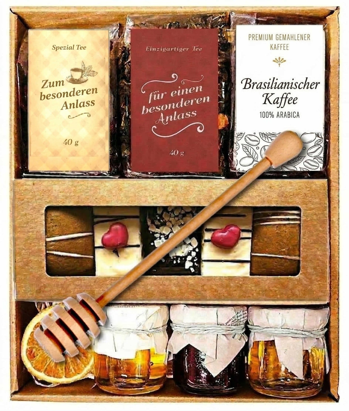 Tee-Geschenkset: 2 hochwertige Teesorten, Kaffee, Lebkuchen, Honig & Fruchtaufstrich zum Muttertag, Geburtstag für Mama Oma Opa Lehrer