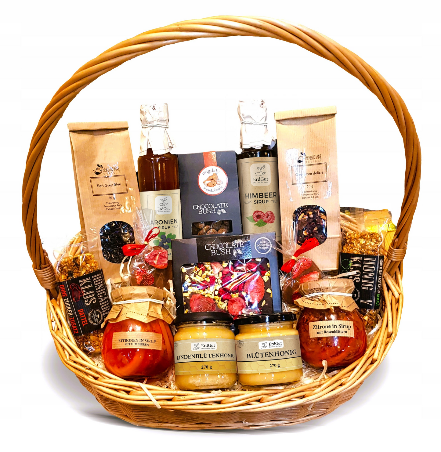 Mega Geschenkkorb – Gesundes Premium Geschenkset Geschenk: Honig, Sirup, Tee, Schokolade zum Muttertag, Geburtstag für Mama Oma Opa Lehrer