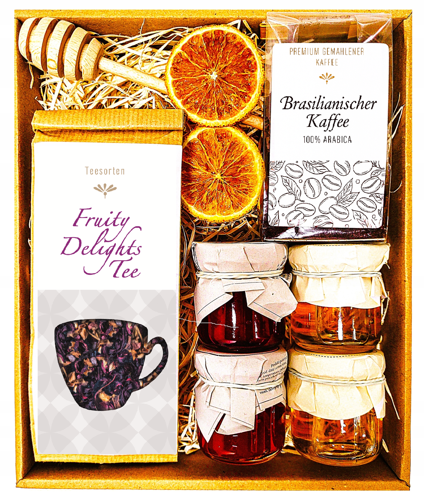 GESCHENKKORB GESCHENKTEE KAFFEE HONIG MARMELADE