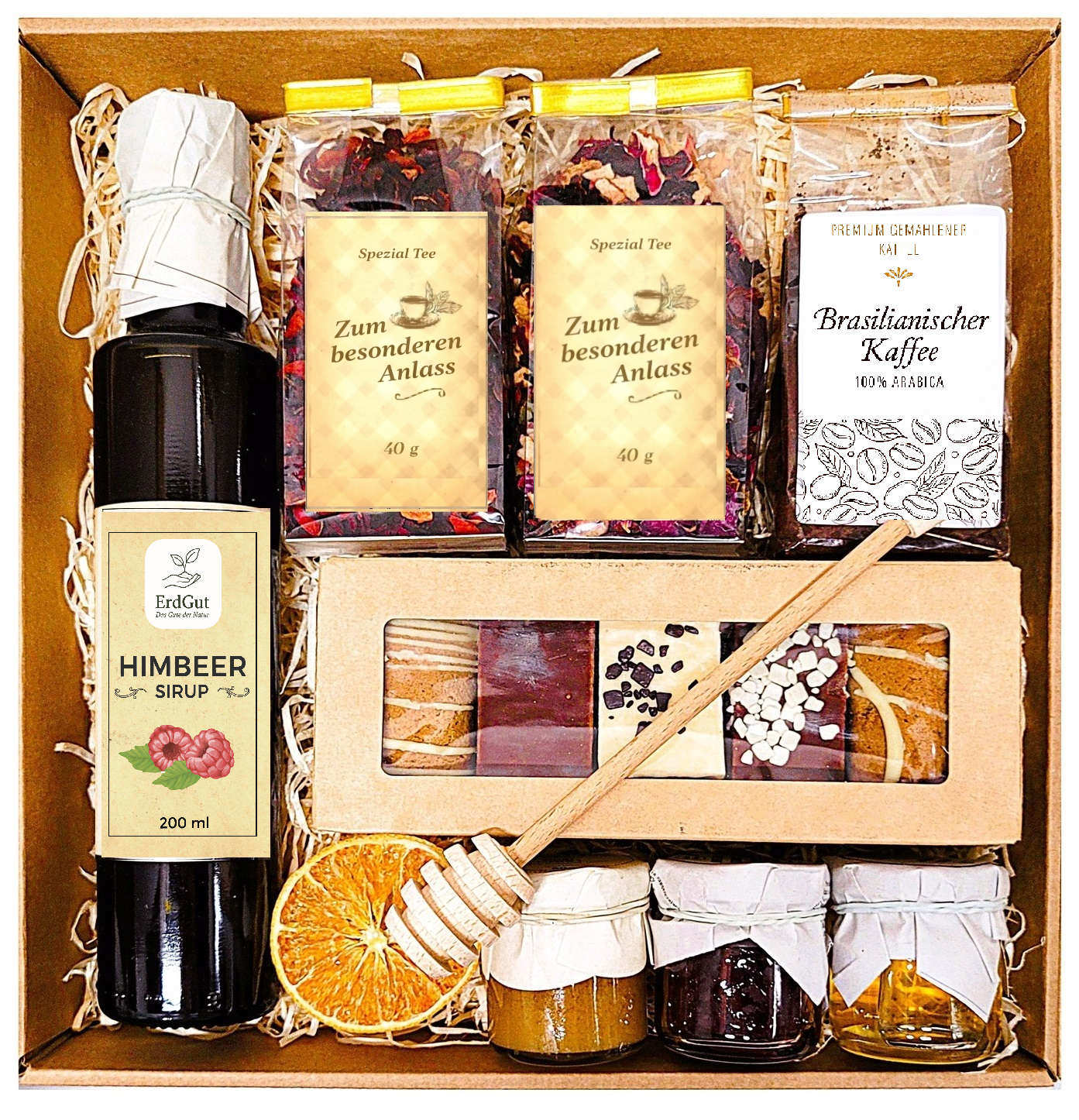 Geschenkkorb, Geschenk, Honig, Lebkuchen, Tee, Kaffee, Himbeersirup zum Muttertag, Geburtstag für Mama Oma Opa Lehrer