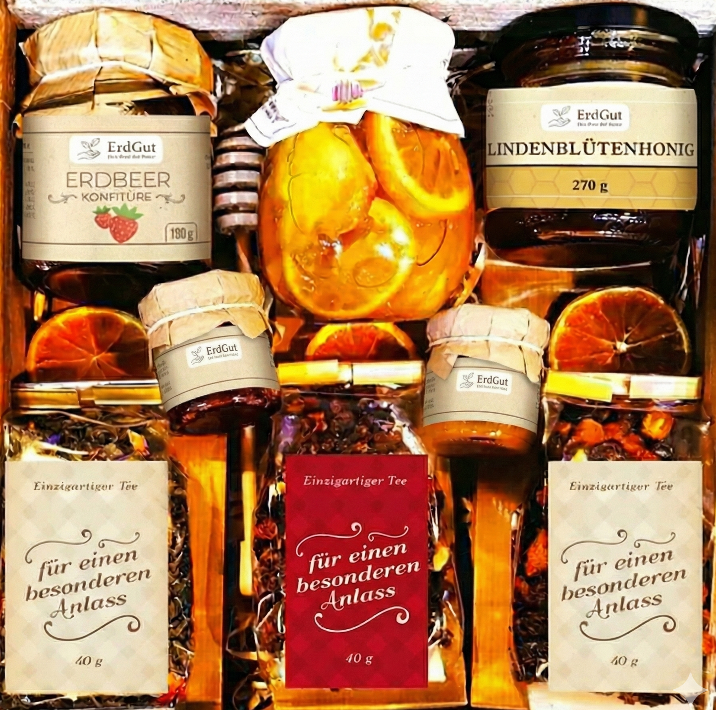 Geschenkkorb, Geschenk, Honig, Tee, zu Weihnachten, Geburtstagen