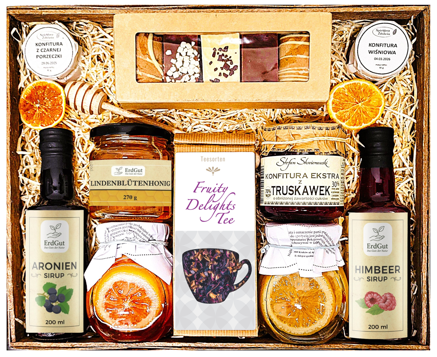 GROSSER GESCHENKKORB, GESCHENK, SOUVENIR, HONIG, TEE, DELIKATESSEN, LEIBKUCHEN