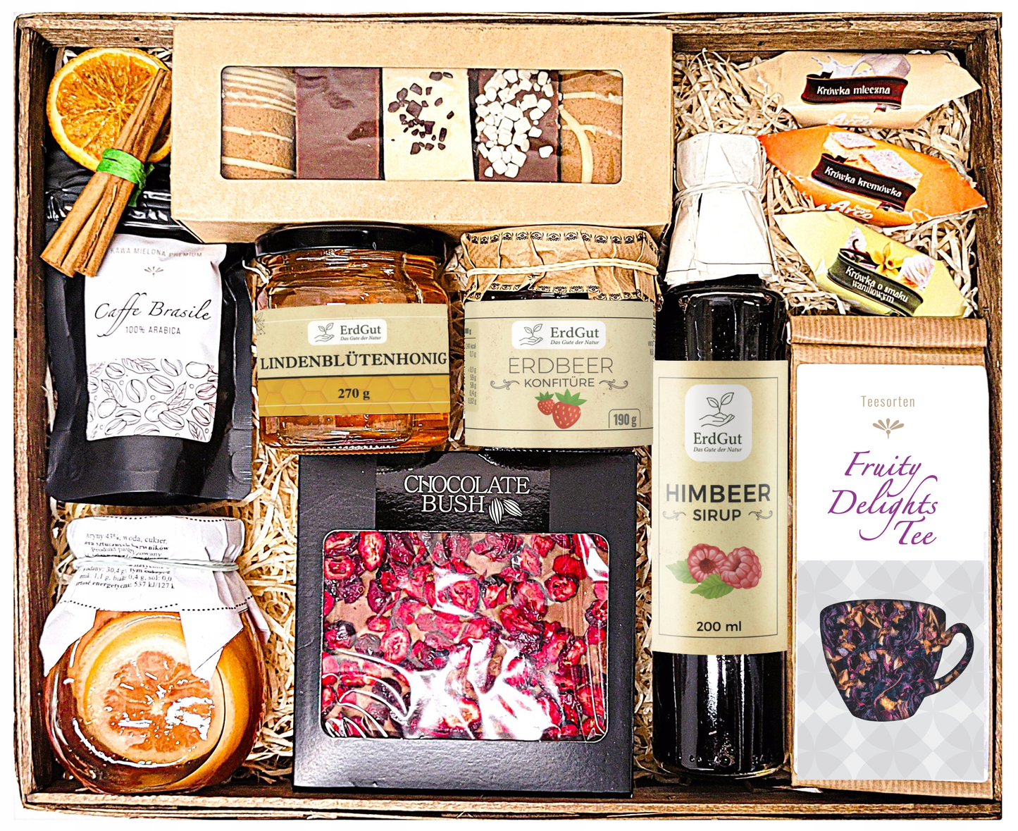 GROSSER GESCHENKKORB GESCHENK MITBRINGSTRAG HONIG SCHOKOLADE TEE KAFFEE DELIKATESSEN
