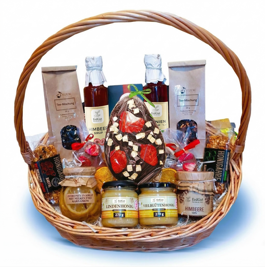 Mega Geschenkkorb – Ostergeschenk zu Ostern mit Honig, Leckereien, Tee und Osterei