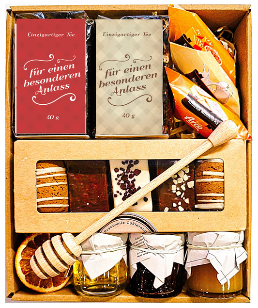 GESCHENKKORB, GESCHENK, MITBRINGSTRAG, KARAMELLBONBONS, TEE, ZU WEIHNACHTEN, ZUM GEBURTSTAG