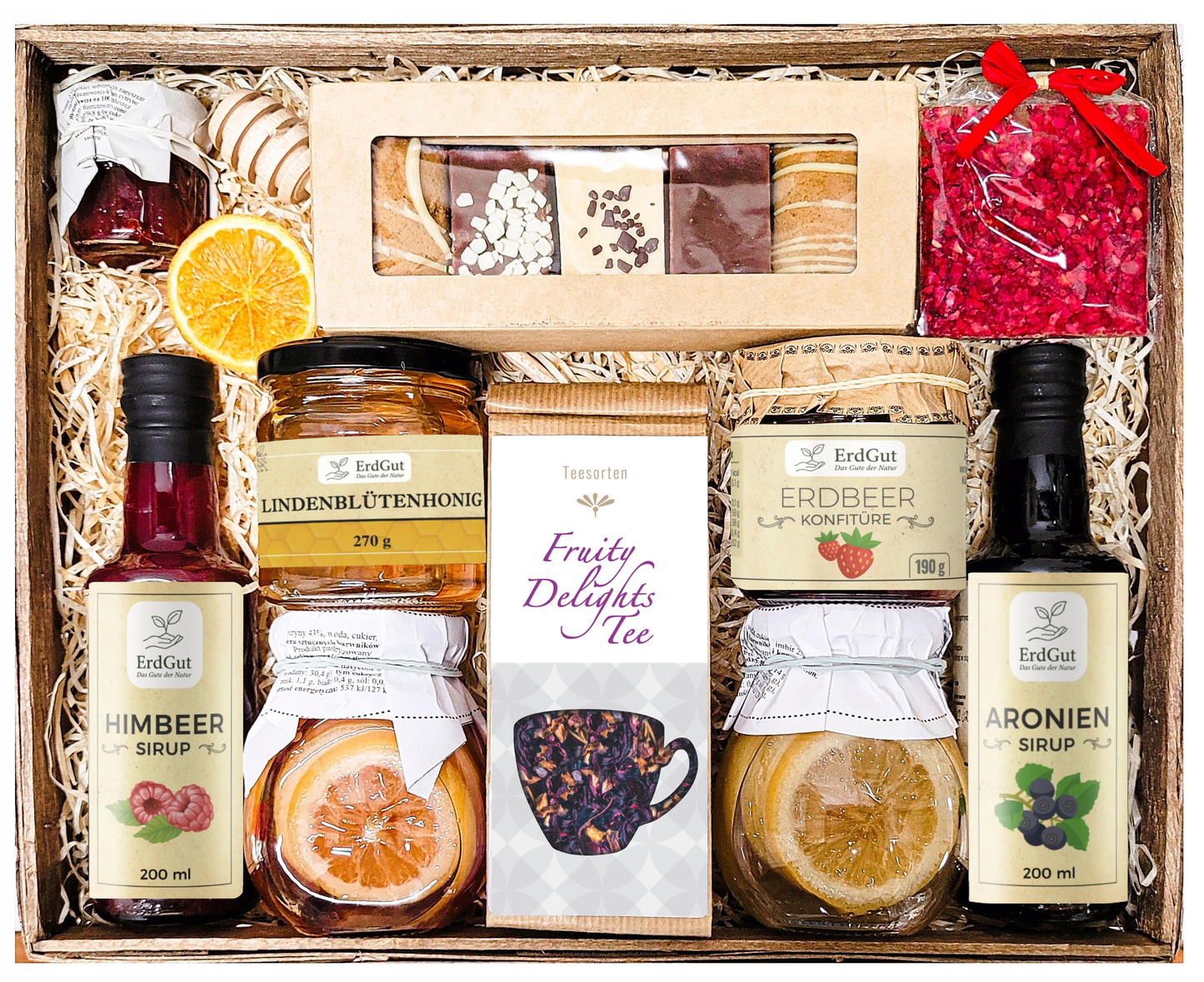 GROSSER GESCHENKKORB GESCHENK HONIG TEE KONFITÜRE SCHOKOLADE SIRUP