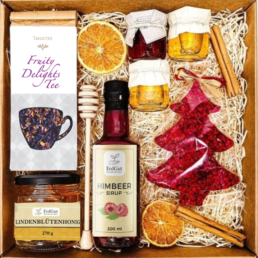 GESCHENKKORB GESCHENK WEIHNACHTSGESCHENK HONIG TEE SIRUP FÜR WEIHNACHTEN WEIHNACHTSBAUM