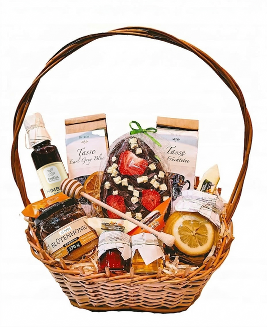 Mega Geschenkkorb zu Ostern: Ostergeschenk – Geschenk mit Osterei Honig, Leckereien, Tee