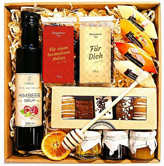 GESCHENKKORB GESCHENK HONIG TEE KARAMELLBONBONS ZU WEIHNACHTEN ZUM GEBURTSTAG