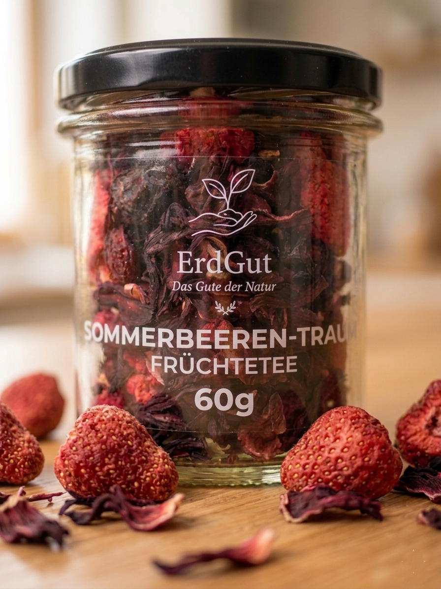 ErdGut Sommerbeeren-Traum | Fruchtiger Tee mit Erdbeeren im Glas (60g)